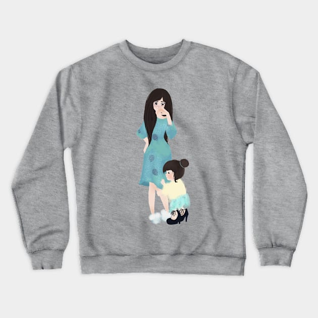 Asian Mom and Daughter Crewneck Sweatshirt by sugarveryglider